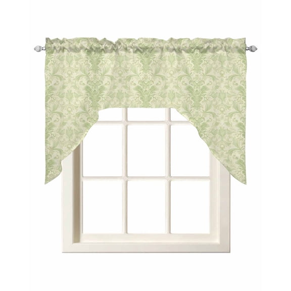 Yellow Baroque Kitchen Swag Valance for Window, Rod Pocket Short Kitchen Curtains 36 Inch Length, Rustic Luxury Damask Scroll Floral Swag Topper Small Window Treatment for Cafe Bathroom Bedroom
