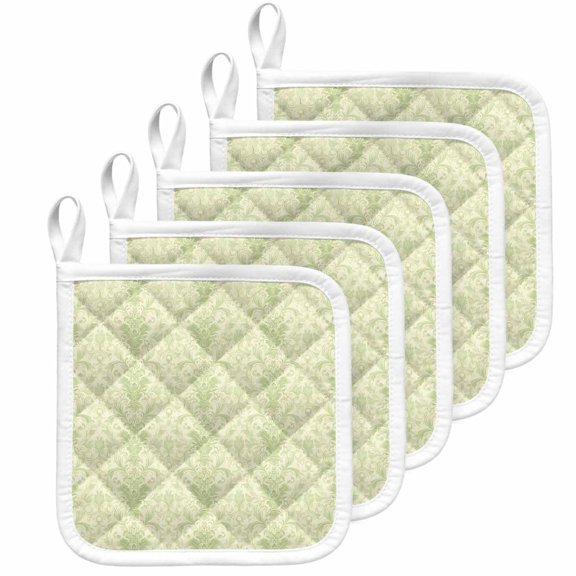 Yellow Baroque Pot Holders for Kitchen Heatproof Potholder, 5 Pack Rustic Luxury Damask Scroll Floral Hot Pads Multipurpose Oven Pads Cloth Potholders Trivet for Cooking Baking