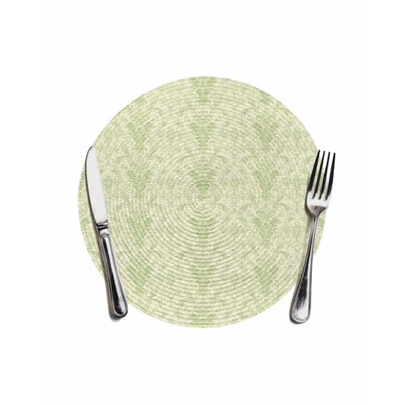 Yellow Baroque Round Placemats for Dinning Tables,Heat-proof Braided Table Mats 13 Inch,Rustic Luxury Damask Scroll Floral Washable Place Mat for Kitchen Restaurant Party Decor Supplies Table Setting