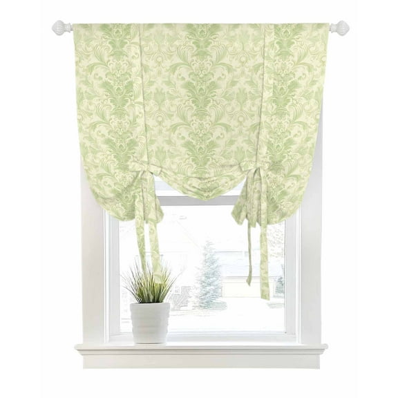 Yellow Baroque Tie Up Curtains for Window, Thermal Insulated Balloon Shade Adjustable Rod Pocket Curtains Valance Panels for Kitchen Bathroom Cafe 42 x 45 Rustic Luxury Damask Scroll Floral