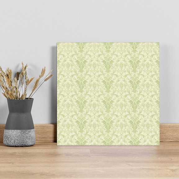 Yellow Baroque Wall Art Painting on Canvas, Rustic Luxury Damask Scroll Floral Canvas Art Home Prints Wall Art Framed Modern Artwork for Living Room Bedroom Wall Decor 8x8in