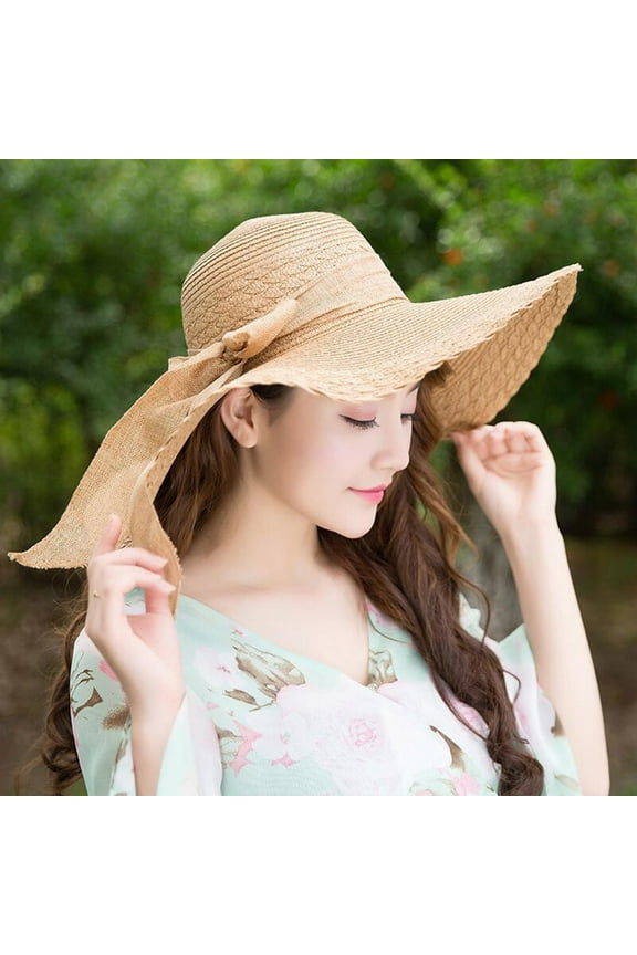 Yellow Baseball Cap Women Colorful Straw Bow Hat Sun Floppy Wide Hats Beach