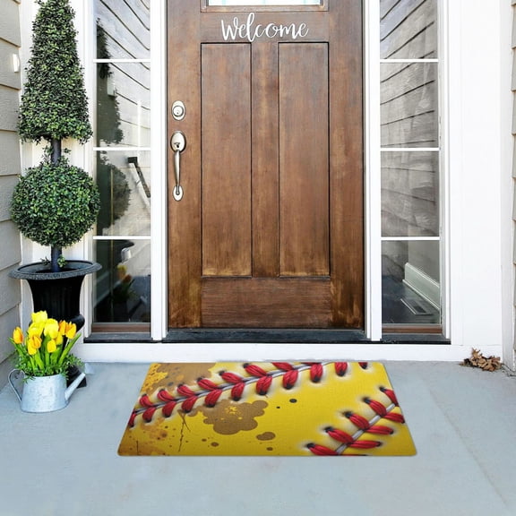 Yellow Baseball Doormats Welcome Mats Gate Pads Entryway Outdoor 32" x 20"