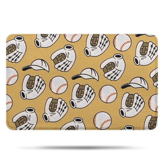 Yellow Baseball Items Pattern Bathroom Rugs Mat,Non Slip Microfiber Bathroom Rug,Rubber Backing,Soft Bathroom Mats for Bathroom Floor,Tub and Shower,17x27in(43x68cm)