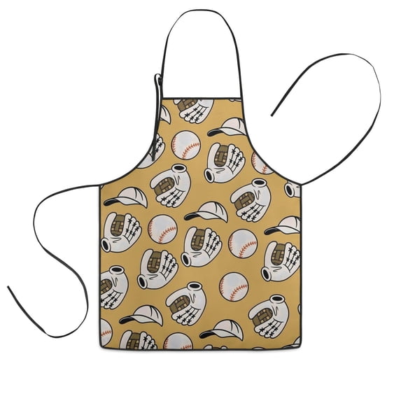 Yellow Baseball Items Pattern Kids Aprons for Girls and Boys,Adjustable Neck Strap Toddler Aprons for Kids Cooking Baking