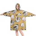 thumbnail image 1 of Yellow Baseball Items Pattern Wearable Oversized Blanket,Wearable Blanket Hoodie for Adults,Cozy Hooded Blankets with Super Pockets,Super Warm Fuzzy Pullover for Women & Men, 1 of 6