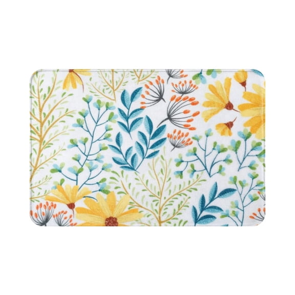 Yellow Bath Mat Floral Bath Mat Flower Bathroom Rugs Leaf Bathroom Rug Leaves Bath Mats for Bathroom 16‘x24”