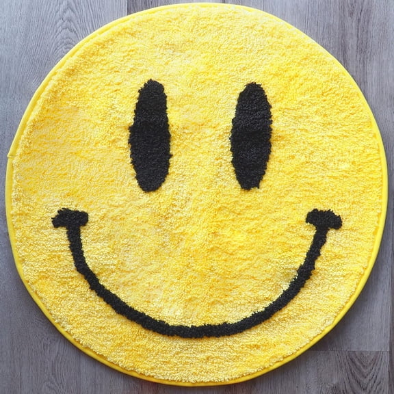 Yellow Bath Mat Rug Funny Happy Cute Bathroom Decor Shower Rugs Retro Funky Bedroom Aesthetic Fun Round Preppy Cool Apartment College Washable Novelty Bathmat