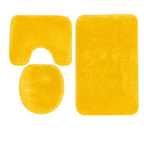 Yellow Bathroom Rug Set, 3Piece Black Bath Mat, for Bathroom Non-Slip Bathroom Mats, Water Absorbent Bath Rug, U-Shaped Contour Rug Toilet Lid Cover