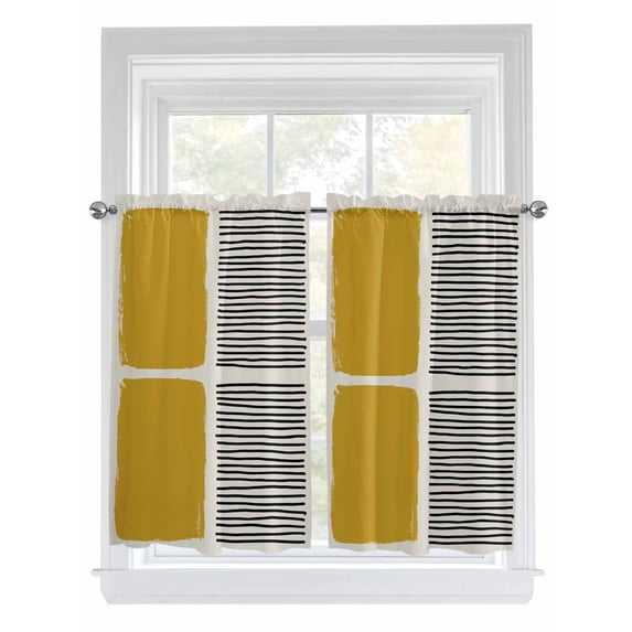 Yellow Bathroom Window Curtain, Modern Painting Farmhouse Striped Abstract Art Light Filtering Coffee Kitchen Curtains, Bedroom Living Room Curtains 2 Panel 84"x45"