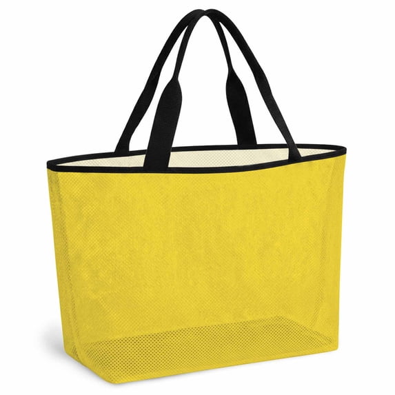 Yellow Beach Bag for Women, Large Breathable Mesh Beach Tote Bag, Pure Yellow Sandproof Lightweight Travel Bags for Vacation Picnic Swimming Pool 15.7"x15.7"x9.1"