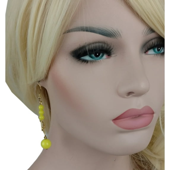 Yellow Beaded Gold Tone Drop Dangle Chandelier Pierced Earrings Ladies Adult Female Women