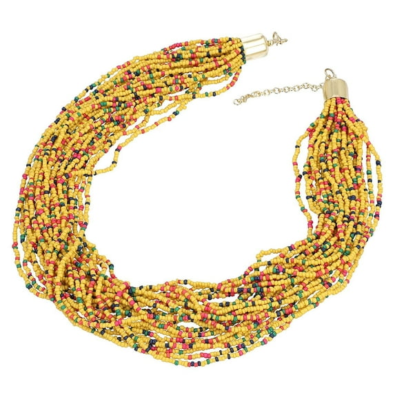 Yellow Beaded Goldtone Seed Bead Multi Layered Necklace for Women Jewelry for Women Size 20" Birthday Christmas Gifts