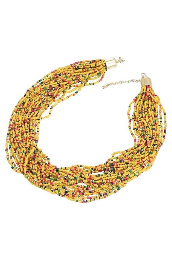 Yellow Beaded Goldtone Seed Bead Multi Layered Necklace for Women Jewelry for Women Size 20" Birthday Christmas Gifts
