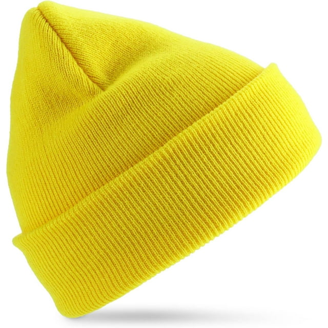 Yellow Beanie Hat Knit Fisherman Beanie Y2K Skull Cap Cuffed Plain Warm