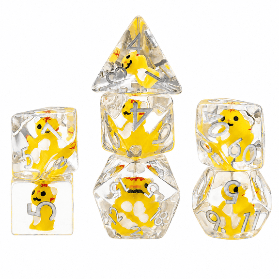 Yellow Bear Polyhedral Dice Set – Transparent Resin 7-Piece RPG Dice for DND, MTG Tabletop & Collectible Games