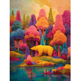 thumbnail image 1 of Yellow Bear Vibrant Forest Canvas Print Wall Art for Living Room Bedroom Hallway Cafe Hotel Decor, 1 of 8