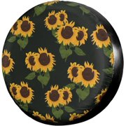 Yellow Beautiful Sunflower Spare Tire Cover Waterproof Dust-Proof Wheel Tire Cover Fit for Jeep,Trailer, RV, SUV and Many Vehicle 14 Inch