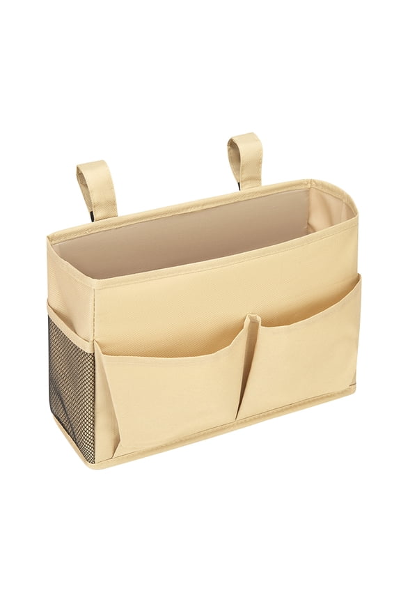 Yellow Bedside Storage Hanging Organizer Bag With Multiple Pockets For Phone Books Glasses Snacks Dormitory College Student Bed Head Board Shelf Cloth Material Large Capacity