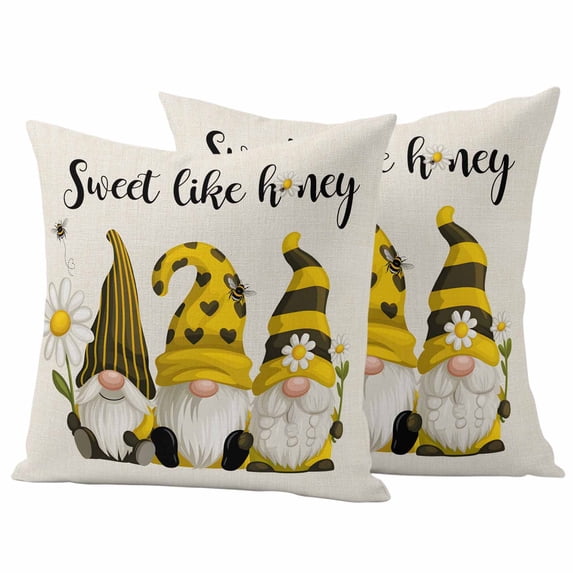 Yellow Bee Gnomes Outdoor Pillow Covers Pack of 2 Sweet like Honey Daisy Farm Linen Pastoral Waterproof Throw Pillow Covers Decorative Cushion Cases for Patio Garden Tent Balcony Couch 24x24 inch
