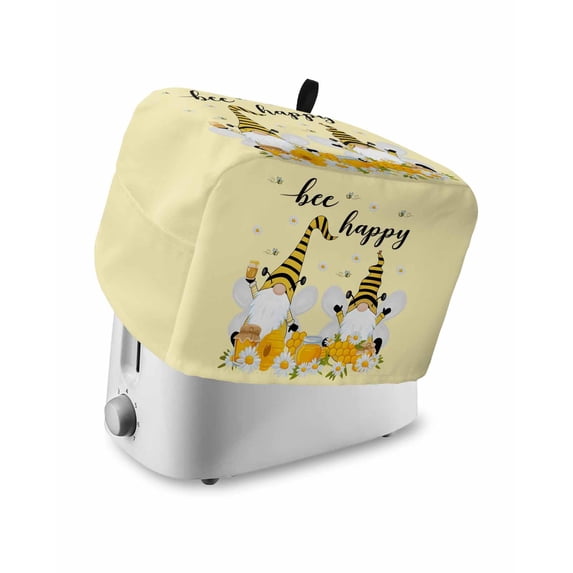 Yellow Bee Gnomes Small Toaster Cover 2 Slice, Kitchen Appliance Covers, Spring Floral Daisy Farmhouse Toaster Oven Cover with Loop, Bread Machine Cover Polyester Dust Cover Protection