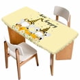 thumbnail image 1 of Yellow Bee Gnomes Table Cloths for 5 Foot Rectangle Tables, Spring Floral Daisy Farmhouse Patio Waterproof Elastic Fitted Tablecloths, Washable Rectangular Table Cover for Camping, 1 of 8