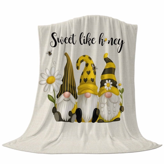 Yellow Bee Gnomes Throw Flannel Blanket Sweet like Honey Daisy Farm Linen Pastoral Super Soft Cozy Bed Blanket, Lightweight Plush Fuzzy Bed Throw for Bedroom Sofa Couch Living Room 60x80In,