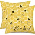 thumbnail image 1 of Yellow Bee Kind Throw Pillow Covers 18x18 Inch Yellow Bumble Bee Nest Honeycomb Cushion Case Spring Summer Farmhouse Decoration Pillow Case for Couch Set of 2, 1 of 6