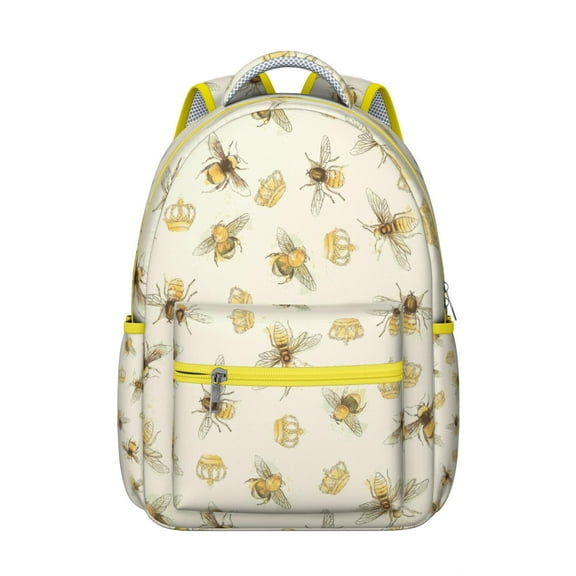 Yellow Bee Pattern Student Backpack Durable Waterproof Composite Oxford Cloth, Scratch-Resistant, Adjustable Straps, Breathable Padding, Multifunctional School Bag for Outdoor and Travel Activities