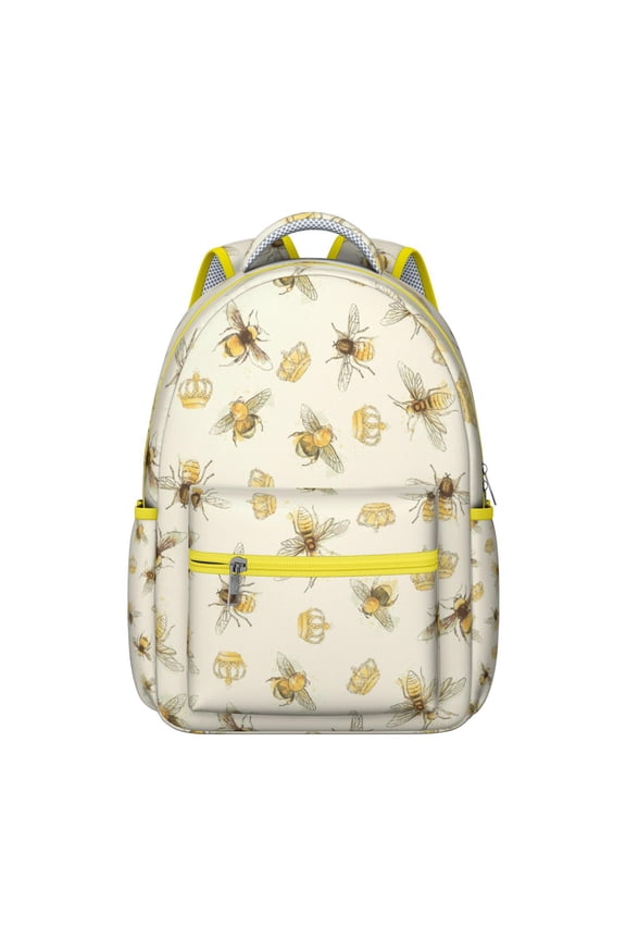Yellow Bee Pattern Student Backpack Durable Waterproof Composite Oxford Cloth, Scratch-Resistant, Adjustable Straps, Breathable Padding, Multifunctional School Bag for Outdoor and Travel Activities