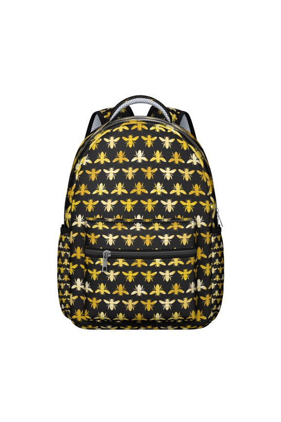 Yellow Bee Pattern Student Backpack Durable Waterproof Composite Oxford Cloth, Scratch-Resistant, Adjustable Straps, Breathable Padding, Multifunctional School Bag for Outdoor and Travel Activities