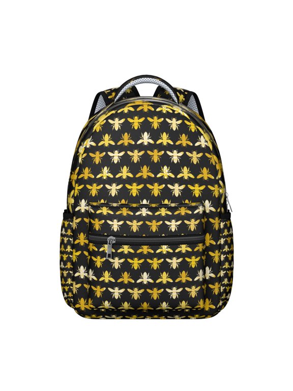 Yellow Bee Pattern Student Backpack Durable Waterproof Composite Oxford Cloth, Scratch-Resistant, Adjustable Straps, Breathable Padding, Multifunctional School Bag for Outdoor and Travel Activities