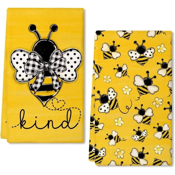 Yellow Bee Summer Kitchen Towels Dish Towels Set of 2,Be Kind Spring Hand Towels 16x24 Inch Drying Dishcloth,Farmhouse Home Seasonal Holiday Summer Decorations