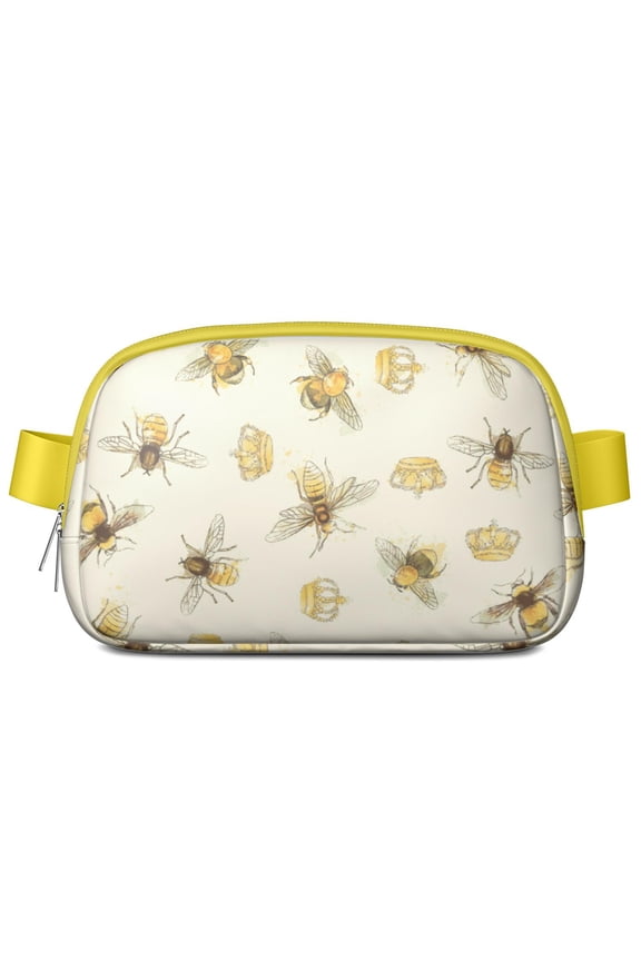 Yellow Bee Waist Pack – Cartoon Bumble Bee Print Fanny Bag with Honeycomb Pattern for Bee Lovers