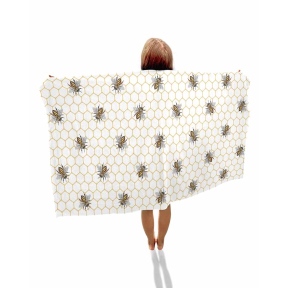 Yellow Bees Beach Towels Oversized Super Absorbent, Honeybee Geometric Hive Simple Pastoral Lightweight Bath Towel Quick Dry Sets For Bathroom/Pool/Rv Camping/Beach Play/Gym Room/Picnic 23"x47"