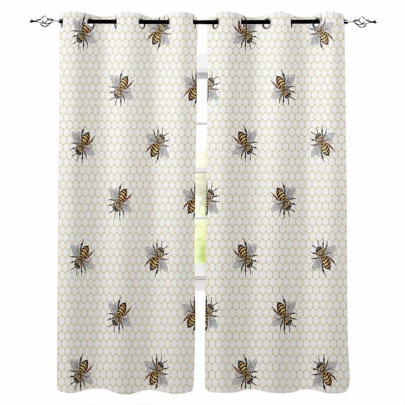 Yellow Bees Blackout Curtains 96 Inches Long for Bedroom, Honeybee Geometric Hive Simple Pastoral Thermal Insulated Room Darkening Black Out Window Curtain Panels Grommet Drapes for Living Room