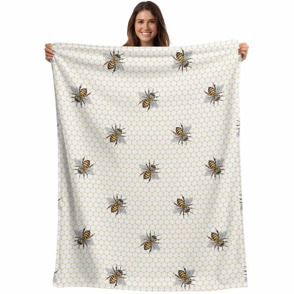 Yellow Bees Blanket Soft Cozy Warm Throw Blanket for Couch, Plush Fuzzy Flannel Fleece Blankets for Sofa, Honeybee Geometric Hive Simple Pastoral Bed Blankets Lightweight Gifts for Women, 40"x50"
