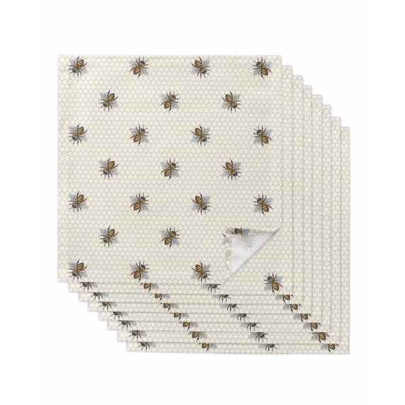 Yellow Bees Cloth Napkins Set of 8 Reusable Dinner Napkins, Honeybee Geometric Hive Simple Pastoral Cocktail Napkin Washable Table Napkins for Wedding/Holiday Party/Baby Shower 20"x20"
