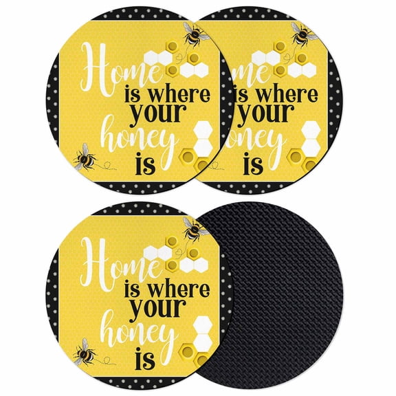 Yellow Bees Coasters Set of 4, Absorbent Coasters for Drinks, Spring Summer Watercolor Honey Textured Coaster for Desk Coffee Table Protection, Home Decor House Warming Gifts 4"
