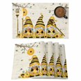 thumbnail image 1 of Yellow Bees Gnomes Placemats Set of 4, Spring Floral Branches Sunflower Placemats for Dining Table, Place Mats for Kitchen Tabletop, Waterproof Wipeable Dining Table Mats Set, 1 of 9