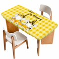thumbnail image 1 of Yellow Bees Gnomes Table Cloths for 3 Foot Rectangle Tables, Spring Floral Plaid Farmhouse Patio Waterproof Elastic Fitted Tablecloths, Washable Rectangular Table Cover for Camping, 1 of 8