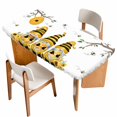 thumbnail image 1 of Yellow Bees Gnomes Table Cloths for 6 Foot Rectangle Tables, Spring Floral Branches Modern Art Patio Waterproof Elastic Fitted Tablecloths, Washable Rectangular Table Cover for Camping, 1 of 8
