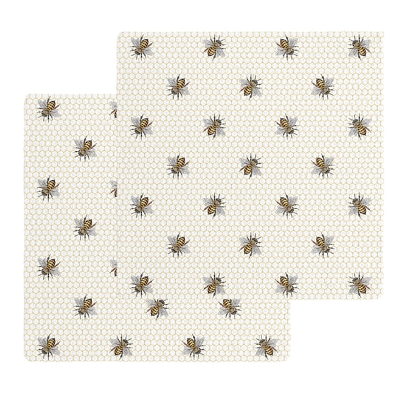Yellow Bees Kitchen Dish Towels for Drying Dishes Set of 2, Honeybee Geometric Hive Simple Pastoral Waffle Weave Microfiber Hand Tea Bathroom Towels Quick Dry & Absorbent Towel 12x12