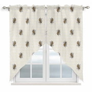 Yellow Bees Kitchen Window Curtains, Swag Curtains Valance for Bedroom Living Room Bathroom, Honeybee Geometric Hive Simple Pastoral Rod Pocket Window Treatment Curtain Block Drapes 2 Panels 28"x36"