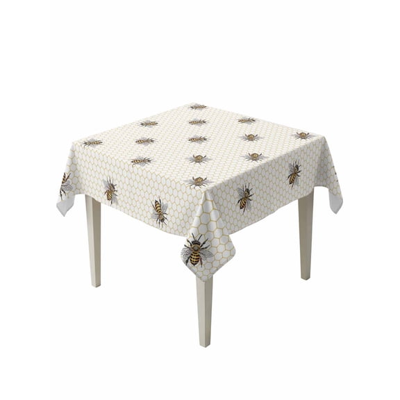 Yellow Bees Table Cloth, Waterproof Tablecloth for Square Tables, Honeybee Geometric Hive Simple Pastoral Reusable Washable Fabric Table Cover for Restaurant Kitchen Dining Tables 54"x54"