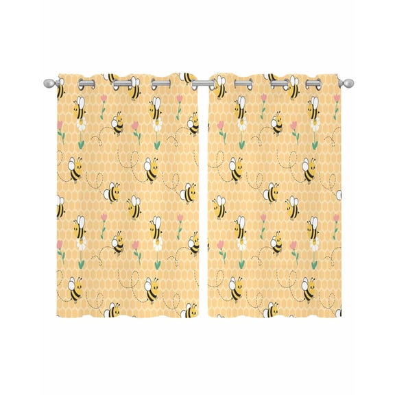Yellow Beige Bee Sheer Curtains 45 Inch Length 2 Panels Set for Living Room/Bedroom, Spring Floral Elegant Pastoral Flowers Kitchen Curtains Grommet Semi-Sheer Curtains Window Treatments 42"x45"x2