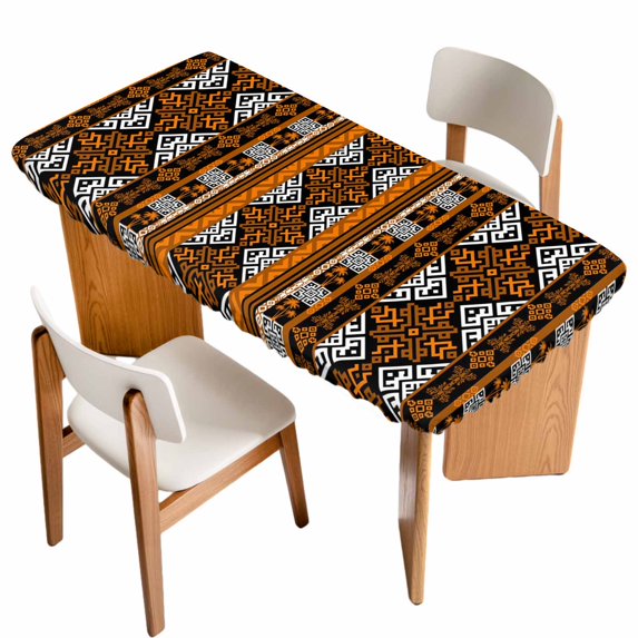 Yellow Beige Boho Table Cloths for 4 Foot Rectangle Tables, Geometric Vintage Abstract Art Ethnic Patio Waterproof Elastic Fitted Tablecloths, Washable Rectangular Table Cover for Camping