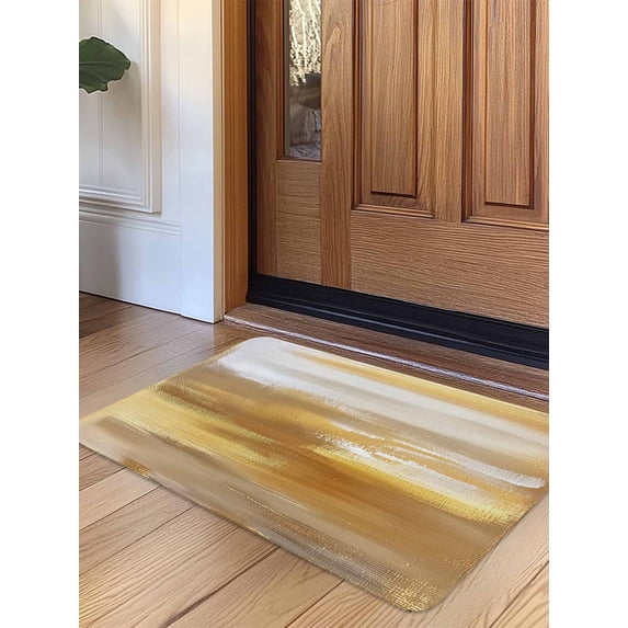 Yellow Beige Door Mat Indoor Outdoor Entrance, Non Slip Small Rug for Kitchen Bathroom Entryway Rug, Modern Oil Painting Abstract Art Washable Doormat Floor Mat for Office Home Decor 18x30 Inch