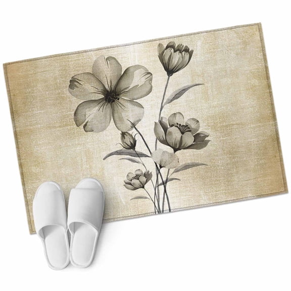 Yellow Beige Flower Entryway Rug 2x3 Area Rug Washable Indoor Doormat Small Bathroom Rugs Low Pile Accent Throw Rugs Farmhouse Shabby Chic Wildflower Floor Carpet for Kitchen Bedroom Entrance