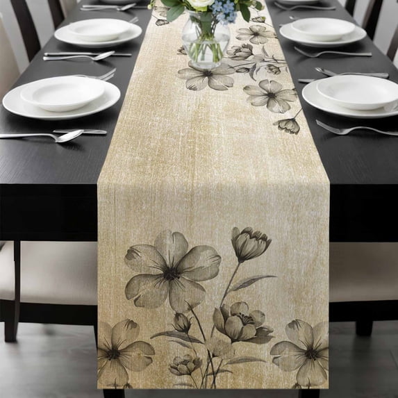 Yellow Beige Flower Table Runner 90 Inches Long, Farmhouse Shabby Chic Wildflower Kitchen Coffee Dining Table Decoration for Home Party Birthday Wedding Home Decor 13x90 Inches